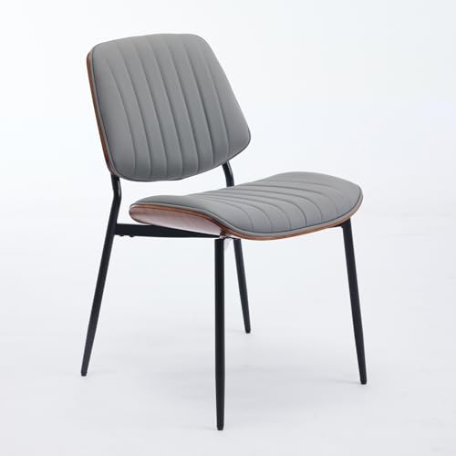 Dining Chairs Set of 2, Mid-Century Modern Upholstered PU Leather Chairs | with Walnut Bentwood Back and Metal Legs Adjustable Feet for Kitchen Dining Living Room, Gray Vertical Stripes - color: Gray Vertical Stripes