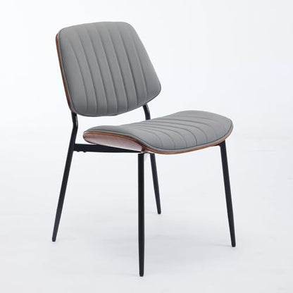 Dining Chairs Set of 2, Mid-Century Modern Upholstered PU Leather Chairs | with Walnut Bentwood Back and Metal Legs Adjustable Feet for Kitchen Dining Living Room, Gray Vertical Stripes - color: Gray Vertical Stripes