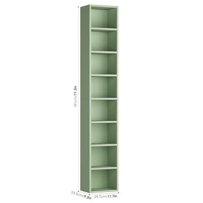 FOTOSOK 2 Pcs 71'' Tall Narrow Bookshelf, 8-Tier Media Tower Rack Set of 2 | CD DVD Storage Cabinet with Adjustable Shelves, Tall Narrow Bookcase Skinny Display Bookshelf Slim Shelf, Green - color: Green