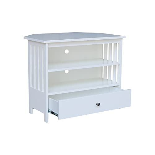 IC INTERNATIONAL CONCEPTS Solid Wood TV Stand with Shelves and Drawer in White - 28.9" Height - color: White