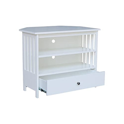 IC INTERNATIONAL CONCEPTS Solid Wood TV Stand with Shelves and Drawer in White - 28.9" Height - color: White