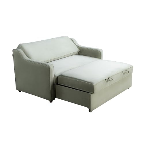 Serta® Santa Cruz 62.2" Convertible Loveseat, Full-Size, Recessed Track Arms, Dream Coil® Comfort, Fingerguard® Pinch Point Protection, Soft Velvet Fabric, Sage