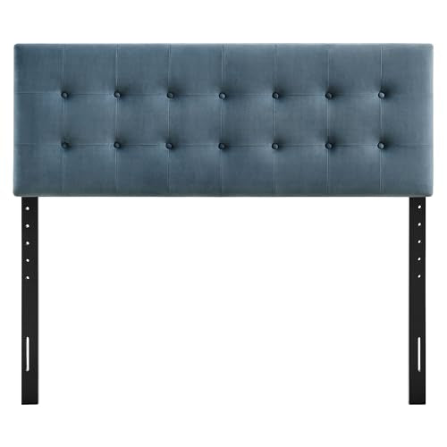 Modway Emily Full Size Performance Velvet Headboard in Cadet Blue - Stain-Resistant Velvet Upholstery with Button Tufting and 7 Adjustable Height Positions - color: Cadet Blue, size: Full