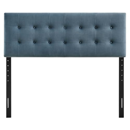 Modway Emily Full Size Performance Velvet Headboard in Cadet Blue - Stain-Resistant Velvet Upholstery with Button Tufting and 7 Adjustable Height Positions - color: Cadet Blue, size: Full
