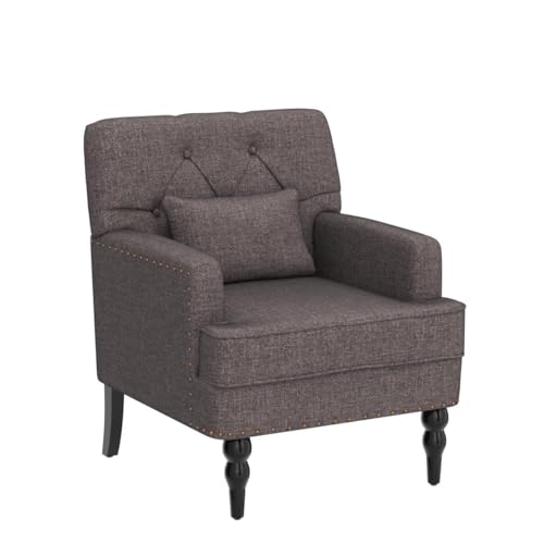 HUIMO Accent Chair, Tufted Upholstered Club Chair, Grey | Tufted upholstered club chair with lumbar pillow and solid wood legs. Suitable for living rooms, bedrooms, and reading nooks. - color: Grey