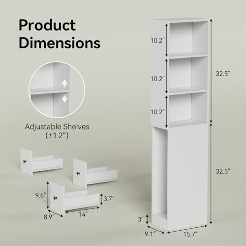 ARTETHYS Tall Narrow Free Standing Bathroom Storage Cabinet Set of 2, White | 3-Level Adjustable Shelves, Home - Space Saver for Living Room Kitchen, 3 Drawers - color: White Set of 2