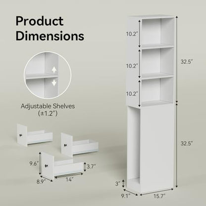 ARTETHYS Tall Narrow Free Standing Bathroom Storage Cabinet Set of 2, White | 3-Level Adjustable Shelves, Home - Space Saver for Living Room Kitchen, 3 Drawers - color: White Set of 2