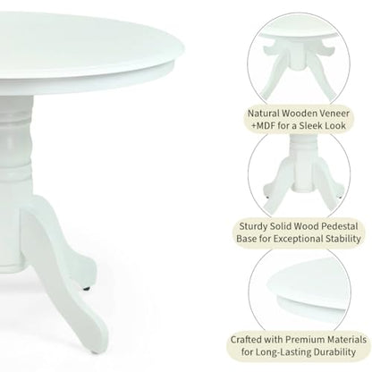 Round Solid Wood Dining Table 38.5'' D with Pedestal Base, Kitchen Round Table for 2 and 4 Persons, Restaurant Table, White Color - color: White