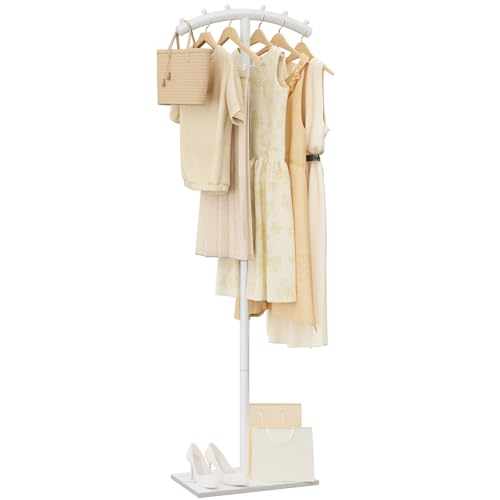 Freestanding Metal Clothes Rack with Natural Rock Base,68.9in,White | T-shaped Coat Hangers with Anti Slip Knots,Easy to Clean Garment Racks for Home,Durable Clothing Trees for Office - color: White