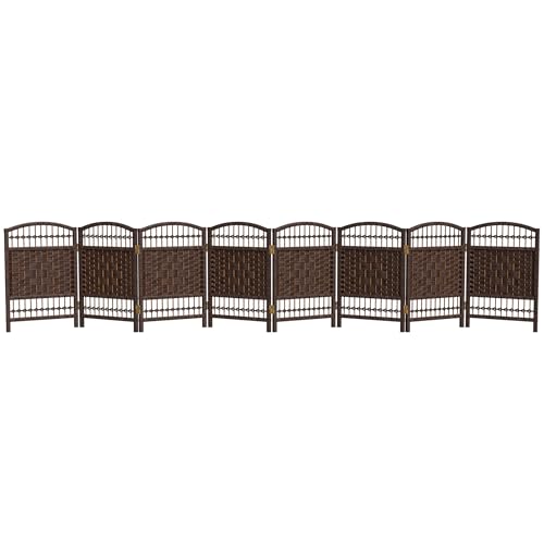 Red Lantern 2 ft. Short Fiber Weave Folding Screen - Dark Mocha - 8 Panels - color: Dark Mocha, size: 8 Panel