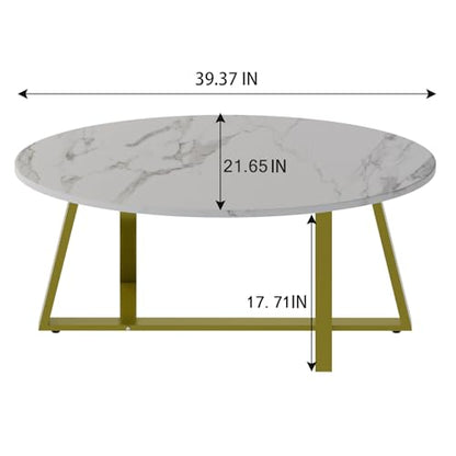 Wolawu Coffee Table White Faux Marble Coffee Table for Living Room,Oval Center Tables Modern Tea Table for Small Space,Wooden Living Room Tables End Table with Sturdy Gold Metal Leg - color: White Gold