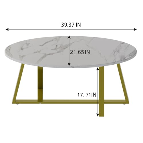 Wolawu Coffee Table White Faux Marble Coffee Table for Living Room,Oval Center Tables Modern Tea Table for Small Space,Wooden Living Room Tables End Table with Sturdy Gold Metal Leg - color: White Gold
