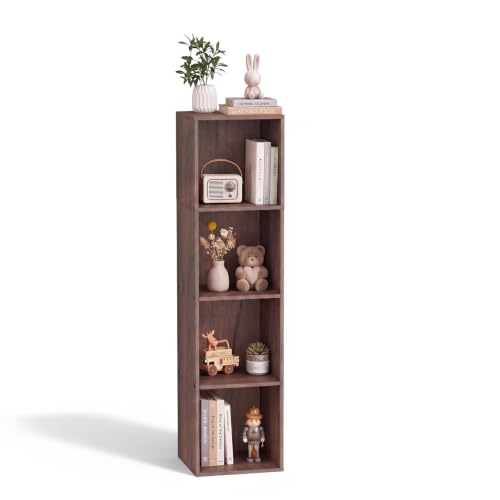 4 Cube Walnut Book Shelf, Tall Bookcase for Home Office Bedroom Living Room - color: Walnut, size: 4 Cube