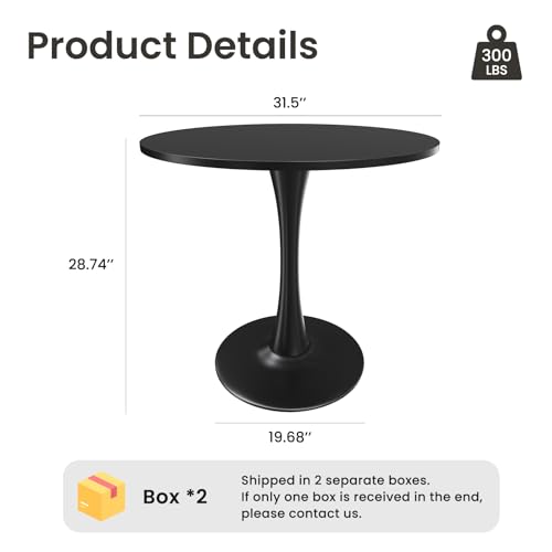 Farini Small Round Dining Table for 2-4 People, 31.5 Inch Wood Tabletop with Metal Base, Compact Kitchen & Breakfast Table for Small Spaces，Black - color: Black, size: Round