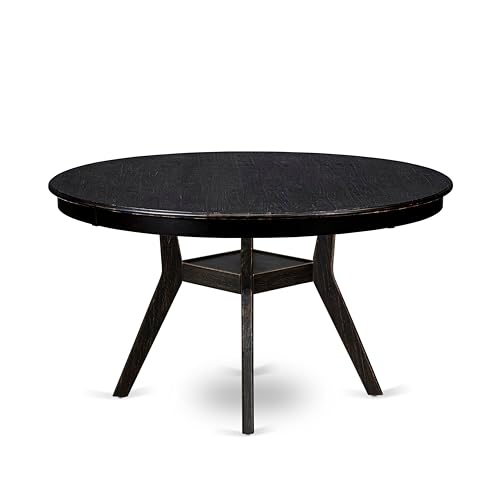 F58-11-TP - Kitchen Table with Acacia Wood Round Tabletop, Sand Blasted Black Finish - color: Sand Blasted Black, size: 54x54 Inch