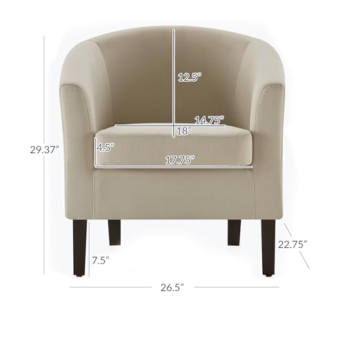 BELLEZE Accent Barrel Chair, Linen Round Club Tub Sofa Corner Chair with Flared Legs and Cozy Soft Padding for Living Room Bedroom Waiting Room - Beige - color: Beige, style: Barrel Chair