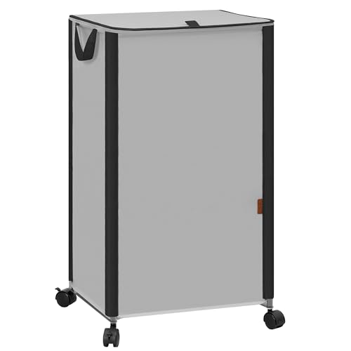 STORAGE MANIAC Rolling Laundry Hamper with Lid, 23.7 Gal (90 L) Large Tall Laundry Basket with Wheels & Handles, Aesthetic Dirty Clothes Hamper for Small Space, Dorm, Apartment, College, Gray - color: Gray
