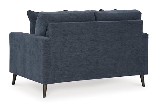 Signature Design by Ashley Loveseat Sofa, Navy Blue, No Assembly, Bixler | Chenille fabric blend, Durable foam cushions, Mid-century modern style, Track arms - color: Blue