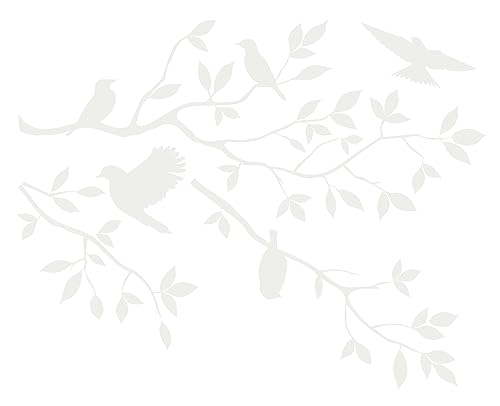Matte White 16'' X 24'' Burnish Birds & Blossoms Vinyl Wall Decal Art Décor - color: Matte White, size: 16'' X 24''