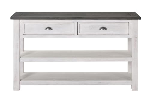 Martin Svensson Home Monterey Solid Wood Sofa Console Table, White & Grey | Farmhouse Style, Pine Wood, Two Drawers, Two Open Shelves for Storage - color: White With Grey Top