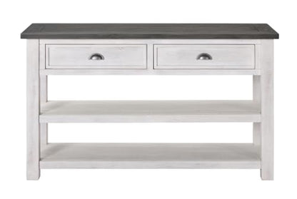 Martin Svensson Home Monterey Solid Wood Sofa Console Table, White & Grey | Farmhouse Style, Pine Wood, Two Drawers, Two Open Shelves for Storage - color: White With Grey Top