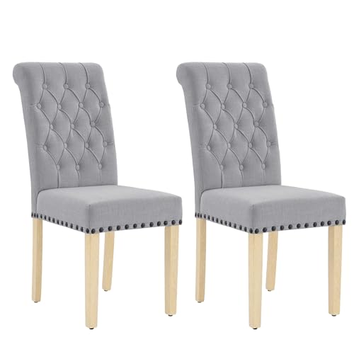 adochr Linen Dining Chairs Set of 2, Armless Parsons Chairs,Light Grey | Wooden Legs & Tufted Buttons, Upholstered Dining Room Chair for Kitchen/Dining Room/Living Room - color: Light Grey, size: 2PCS