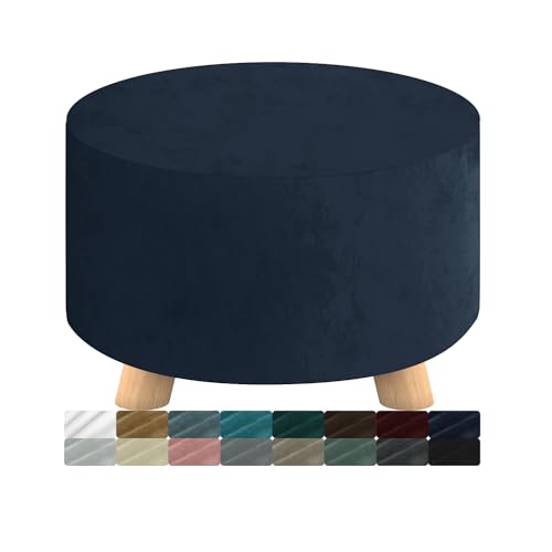 MAXIJIN Velvet Ottoman Cover - Round Slipcover Washable Foot Stool Cover Thick Storage Footrest Protector with Elastic Bottom (Round Ottoman Medium, Navy Blue) - color: Navy Blue, size: 14"D x 14"W x 15"H