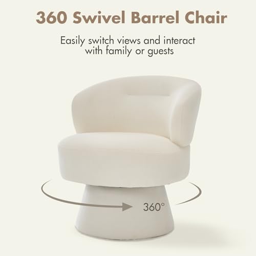 360° Swivel Accent Chairs Set of 2, Modern Chenille Upholstered Boucle Dining Chair with Back, Vanity Chair Accent Armchair Side Chairs for Dining/Living Room, Bedroom, White - color: White 01, size: 2 Chairs