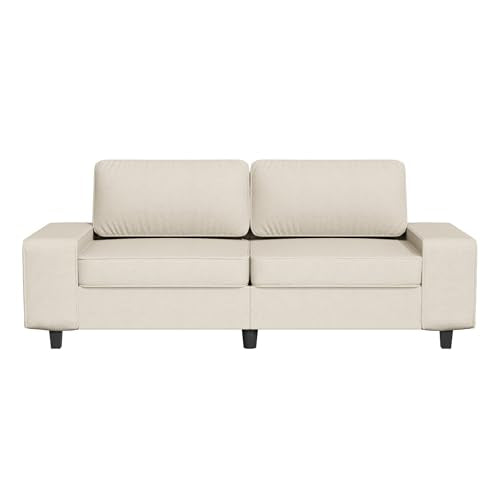 84" Loveseat Couch, 3 Seater Chenille Sofa with 4 Side Pockets, Removable and Washable Cushions, Mid Century Modern, Living Room, Apartment, Studio (Cream) - color: Cream Chenille, size: 84 "