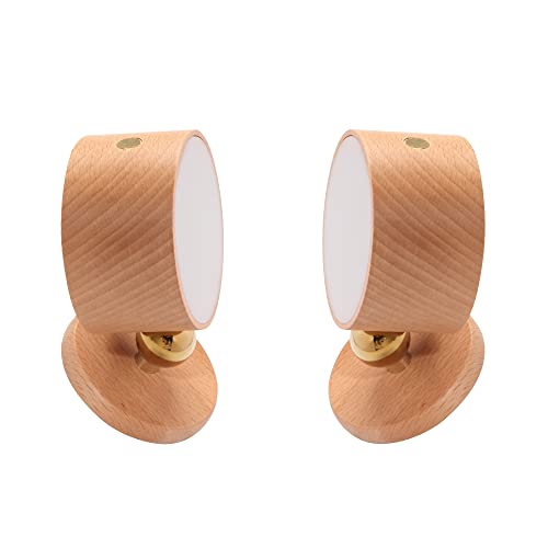 Wood Bedside Light Wall Mounted Rotating Sconce, Home Decor(Beech,2-Pack) | Rechargeable USB C, touch dimming with 360° adjustable wall light, magnetic design for reading, bedroom, atmosphere - color: Beech 2 PC