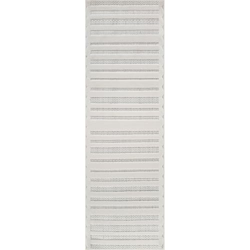 Modern Runner Rug 2x7 Luxury Striped Line Micro Loop Hallway Rugs Soft High-Low Pile Stain Resistant Easy to Clean Non-Shedding Durable Entryway Kitchen Indoor Area Carpet (White) - color: Linear / White, size: 2' x 7' (Rectangular)