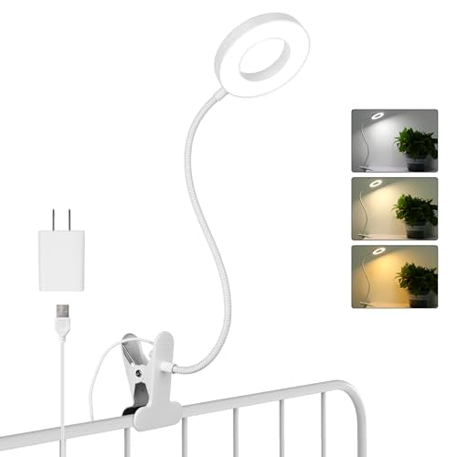 Woputne Desk Lamp Clip on Desk Reading Lights for Books in Bed (White) | With 5V 2A Adapter, 10 Dimmable Brightness 3 Modes, Clip on Light for Reading Home Office,Bed Headboard, Craft - size: White-1 Piece-Standard-With Adapter
