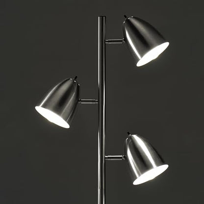 Brightech Jacob LED Standing Lamp, Modern Bright Floor Lamps for Living Rooms & Bedrooms, Tall LED Lighting Lamp with Adjustable 3 Light Tree – Satin Nickel - color: Nickel