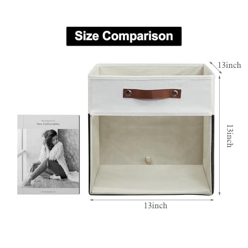 Storage Cubes, 4 Pack Linen Foldable Storage Bins (13 x 13 inch) with Clear Window and Handles, Fabric Organizer for Shelf Closet, Clothes, Books - (Black and White) - color: Black / Off-White, size: 13 x 13 x 13