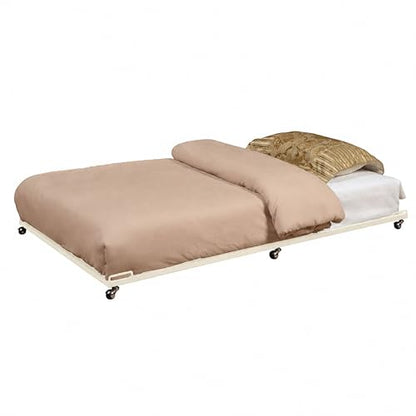 Kings Brand Twin Metal Roll-Out Trundle Bed Frame with Slats, Cream White | Twin Roll-Out Trundle Bed – Provides Extra Sleeping Space for Guests, Kids, and Sleepovers, Fits Neatly Under Most Daybeds - color: Cream White