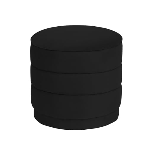 15.4" Round Velvet Storage Ottoman with Reversible Lid, Upholstered Circular Ottoman Footrest with Hidden Storage, Foldable Padded Footstool for Dorm Living Room & Bedroom, Black - color: Black, size: 15"D x 15"W x 15"H
