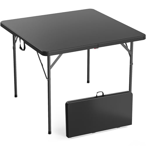 VINGLI 38" Fold in Half Square Table, Bi-Folding Commercial Portable Plastic Dining Table for Kitchen Outdoor Party Wedding Event, Black - color: Black, size: 38 inches