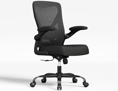 Office Chair: 330LBS Mesh Ergonomic Desk Chair Comfy with 3D Lumbar& Swivel | Ergalithic Computer Chair-Executive Task Chairs with Flip-up Arms Home Office Desk Chairs Gaming Chair for Adults(Full Black) - color: Full Black, size: Pack of 1
