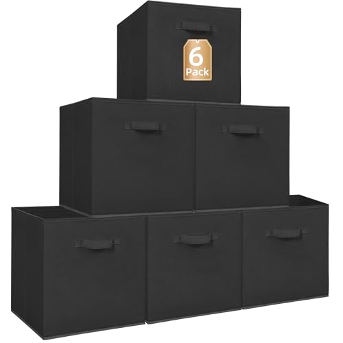 STORAGE MANIAC Storage Cubes, 13 Inch Collapsible Storage Bins with Handles, 6 Pack Fabric Foldable Bins for Organization, Durable Storage Bins for Closet, Shelves, Offices, 6-Pack Black - color: Black-6 Pack, size: 13 INCH