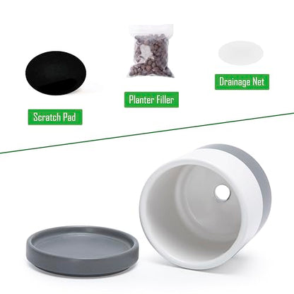 D'vine Dev Set of 2 Plants Pots, 3.5 Inch Ceramic Planter Pot for Plants with Drainage Hole and Saucer, White/Speckled Grey, 94-V-A-6 - color: White/Speckled Grey, size: 3.5 Inch