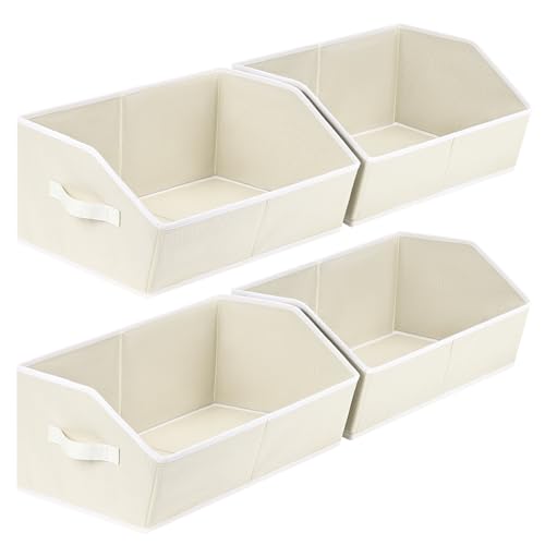 Cube Storage Organizer - Large Bins with Handle, Trapezoid Organizing Baskets for Shelves, Decorative Storage Baskets for Clothes, Blankets, Books, 4 Pack, Beige - color: Beige, size: Large -4 Pack
