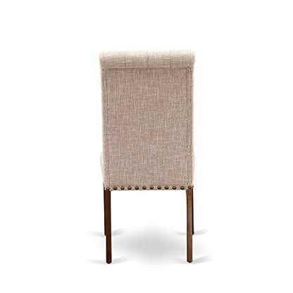 East West Furniture DLBR3-MAH-04 3 Piece Dining Room Furniture Set Contains a Round Dining Table with Dropleaf and 2 Light Tan Linen Fabric Parsons Chairs, 42x42 Inch, Mahogany - color: Dlbr3-mah-04