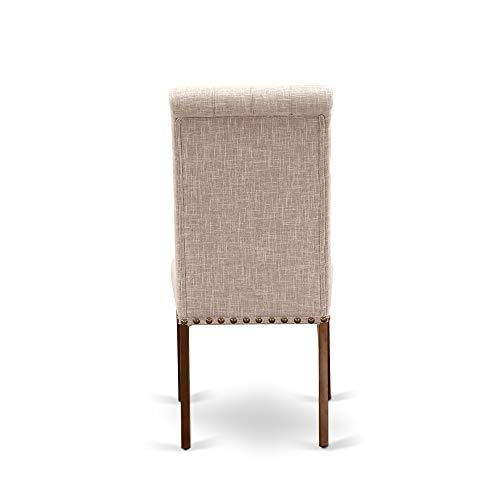 East West Furniture DLBR5-MAH-04 5 Piece Dining Room Furniture Set Includes a Round Dining Table with Dropleaf and 4 Light Tan Linen Fabric Upholstered Chairs, 42x42 Inch, Mahogany - color: Dlbr5-mah-04