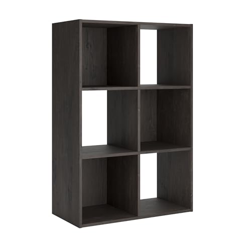 Signature Design by Ashley Piperton 6 Cube Storage Organizer, Freestanding Cubby Bookshelf, Engineered Wood and Decorative Laminate for Playrooms and Offices, Charcoal, 24" W x 36" H - color: Charcoal, size: Six Cube
