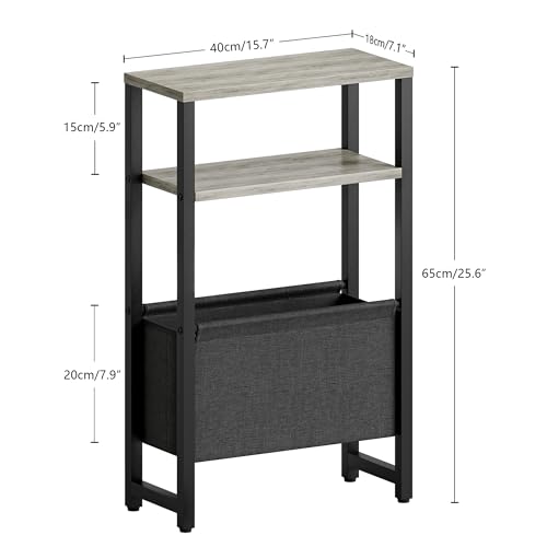 Narrow Side Table, Slim End Table with Magazine Rack, Skinny Bedside Table for Small Spaces, 3 Tier Sofa Couch Table Nightstand for Living Room, Bedroom,Oak Grey LET503Q - color: Oak Grey, style: No Charging Station