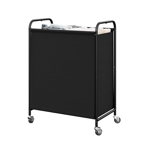 GRANNY SAYS 2 Section Laundry Sorter, 130L Large Hamper Basket with Wheels | Divided Black Hamper Cart, Rolling Organizer for Bedroom, Bathroom - color: Black, size: 130L