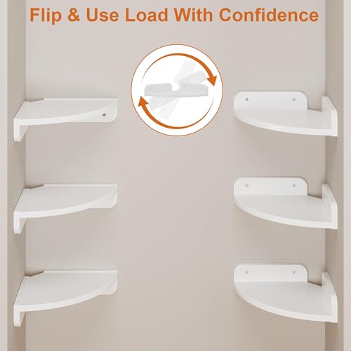 YAOHUOO Corner Shelf Wall Mounted with Light, Set of 3, White | Corner Floating Shelves, Cord Hole for Cable Box, Round End, For Bedroom, Living Room and Kitchen