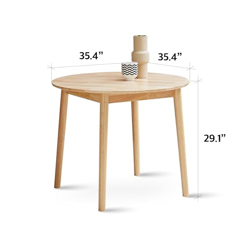 Aslan 35.4" Round Wooden Dining Table/Mid Century Modern Malaysian Oak Kitchen Table (Natural-Oak)