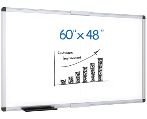 VIZ-PRO Large Magnetic Dry Erase Whiteboard, 60 x 48 Inches, Foldable | Silver Aluminum Frame, 5' x 4' Wall-Mounted Board with Marker Tray for School Office and Home - size: 60 X 48 Inches