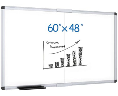 VIZ-PRO Large Magnetic Dry Erase Whiteboard, 60 x 48 Inches, Foldable | Silver Aluminum Frame, 5' x 4' Wall-Mounted Board with Marker Tray for School Office and Home - size: 60 X 48 Inches